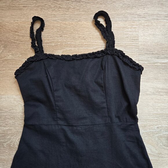 ASOS DESIGN Cotton Linen Mix Ruffle Trim Mini Sundress Black Size 2 New With Tag - Picture 16 of 17